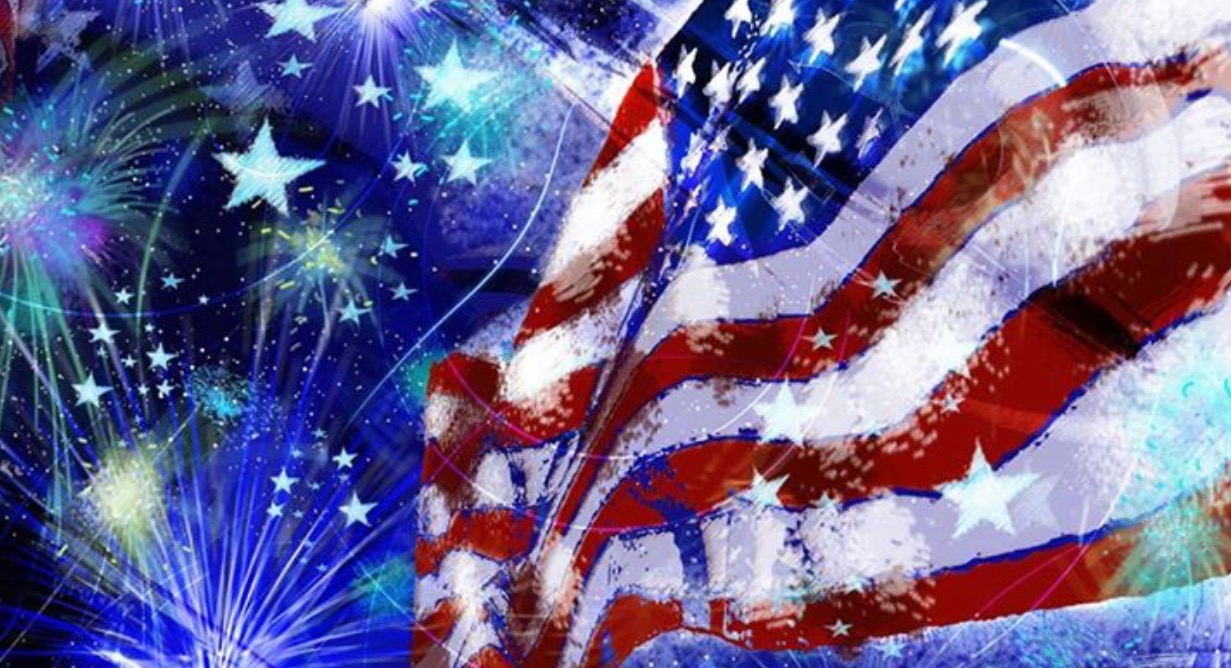Flag and fireworks