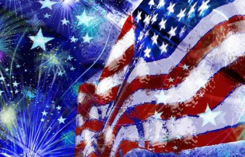 Flag and fireworks